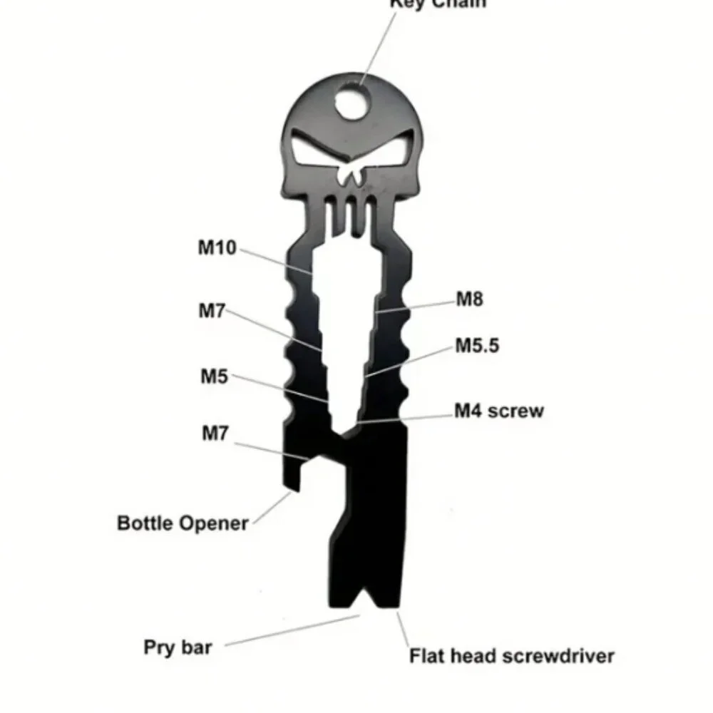 Skull Multi Tool Keychain Stainless Steel Black